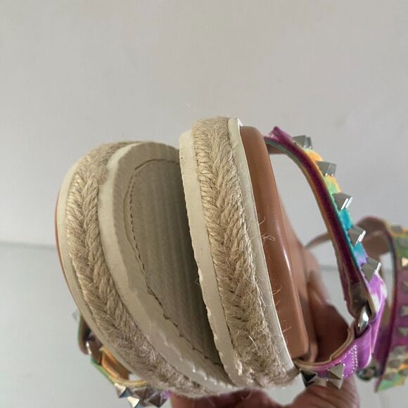 New Gianni Bini Rainbow Studded Platform Espadrille Sandals Ankle Straps Size 9M - Picture 11 of 14
